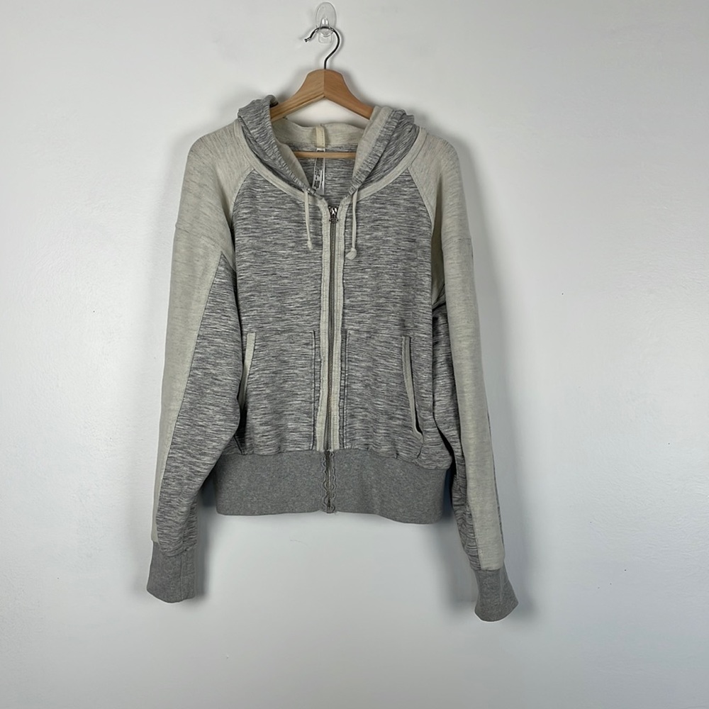 Free People Gray and Cream Hooded Jacket
